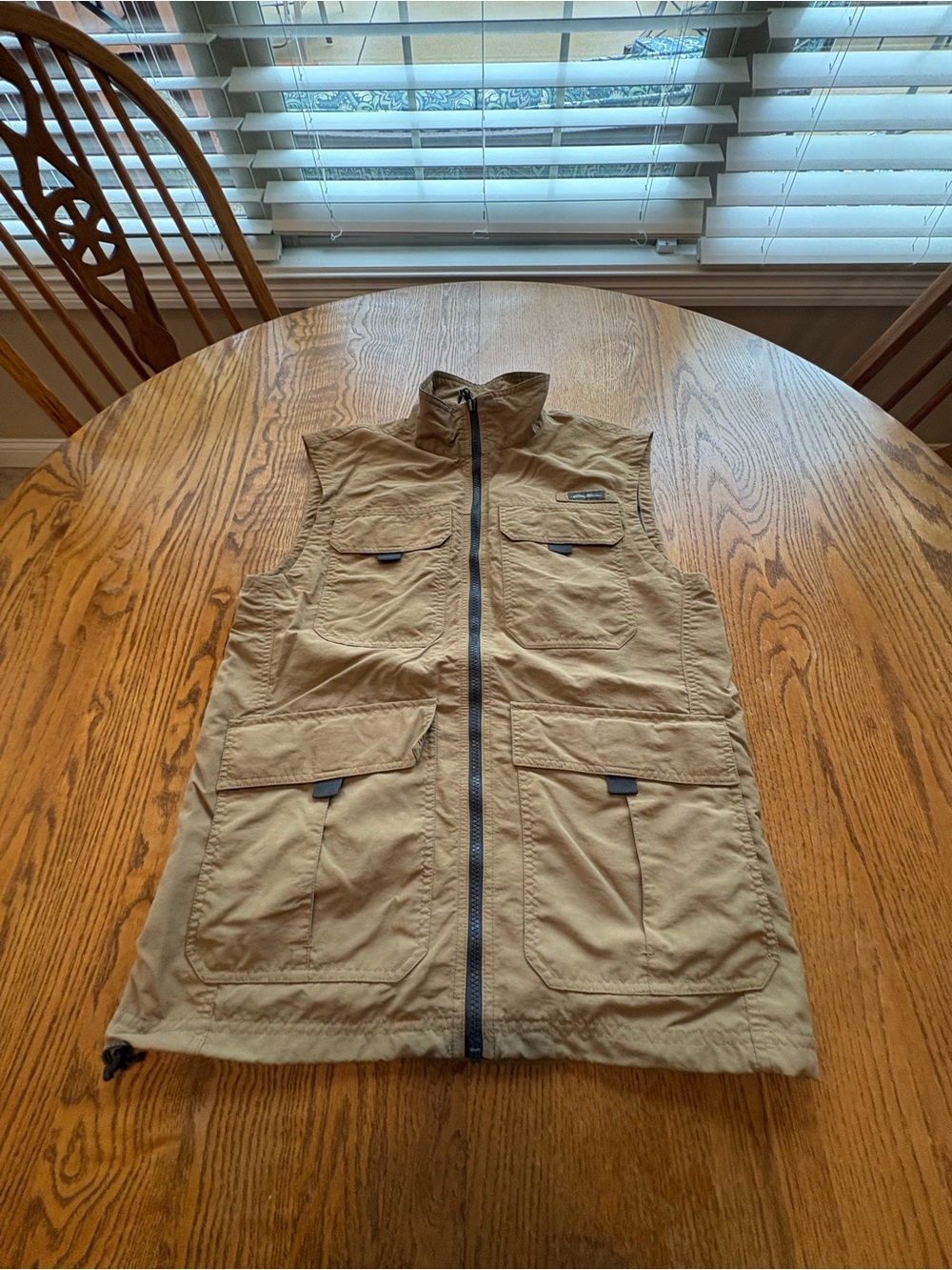 Eddie Bauer Mens Utility Vest Size S Tan Khaki Nylon Travel Outdoors Vented